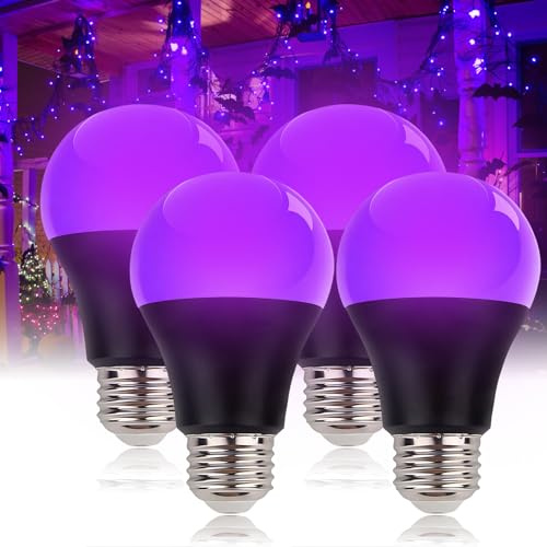 LIAISIMI Lampadina nera UV da 9 W, luce viola, E27 Black Night Light Bulb 395 nm Black Light Light for Body Paint, Children's Birthday, Halloween, feste, discoteca per club, feste (4, nero)