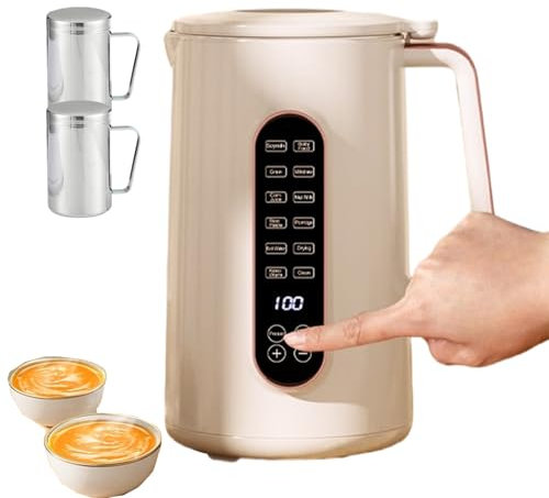 forplubossmmp Automatic Soy Milk Maker with 1.5L Capacity, Electric Tea Kettle and Soybean Oat Maker Machine, Stainless Steel Blades, Bottom Heating Method, Hot and Cold Dual-Use (with 2 Cup)