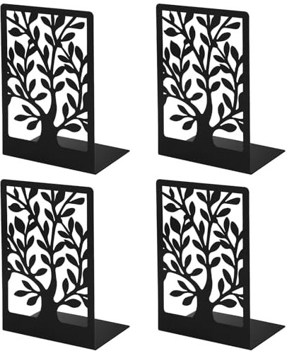 2 Coppie di Ferma Libri per Libreria - Fermalibri per Mensole 4 PCS Ferma Libri in metallo Antiscivolo con piedini Reggi libri per Libreria adatti per scuola casa e ufficio (nero)