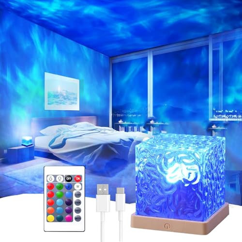 Ocean Wave Light Projector, 16 Colours Rechargeable Luminorthe Cube Lamp with Touch and Remote Control, Brings Romance and Rest