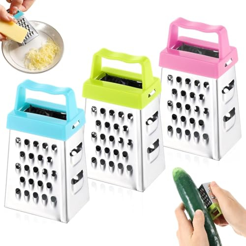 3 Stück Mini Raspel, Mini Vierkantreibe Edelstahl, Multifunktional Kastenreibe mit Griff, Cheese Grater, für Reiben von Knoblauch, Gemüse