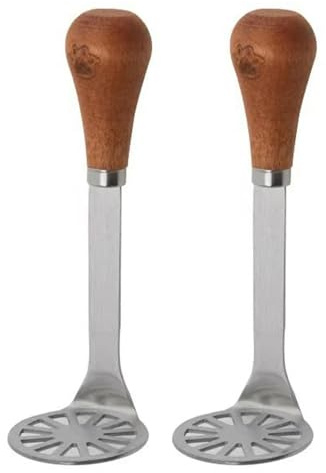 2 pcs Small Potato Masher Multifunctional Stainless Steel Masher for Mashing Baby Food & Vegetable with Wooden Handle Cooking and Kitchen Gadget