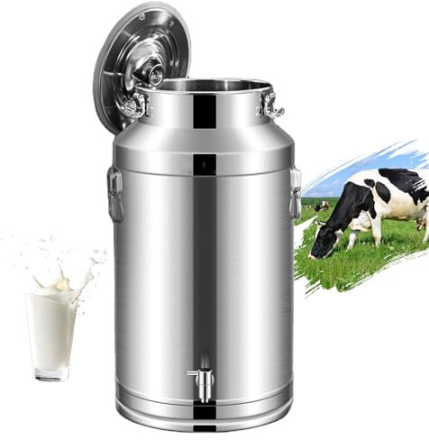Adima 5L/9L/14L/18L Milk Pail Stainless Milk Bucket with Sealed Lid Milk Cans Stainless Milk Bucket with Faucet for Liquid Storage and Transport,5L