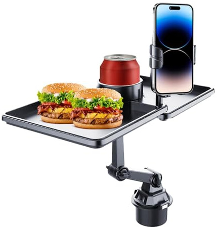 Portabicchieri da auto espansore – Supporto regolabile per bevande, vassoio girevole organizer | Supporto multifunzione per tazza con slot per telefono, tavolo da pranzo rotante per caffè, snack, fast