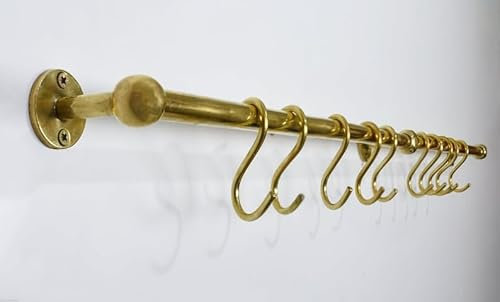 Messing-Topfstange – Wandmontiertes Küchenpfannenregal mit S-Haken – langlebige Küchenstange für effiziente Aufbewahrung und Organisation