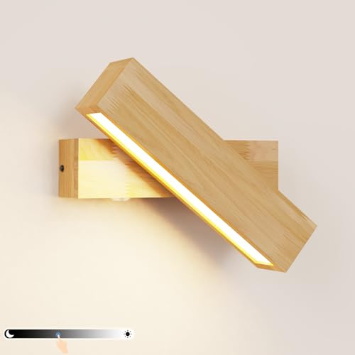 HMAKGG Holz Wandleuchte mit Schalter, LED 270° drehbar