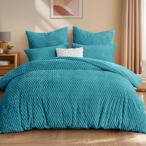 Aisbo Winter Flanell Bettwäsche 220x200 3teilig Türkis - Warm Plüsch Winterbettwäsche Flauschige Teddy Fleece Cashmere Touch Bettbezug und 2 Kissenbezüge 80x80 cm mit Reißverschluss