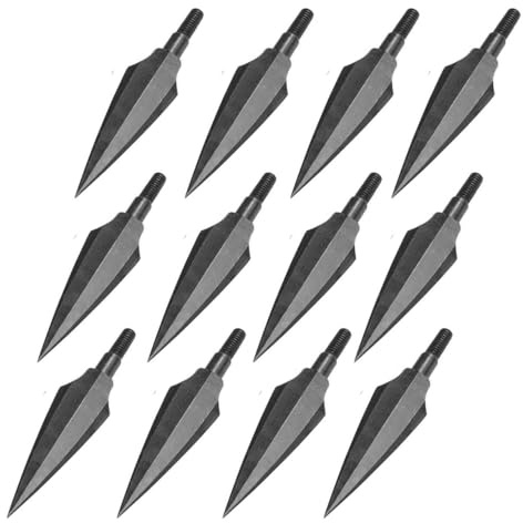 KURUGEILI 12 Pack 100/125/150 Grains Archery Traditional Broadheads Steel Points Screw-in Hunting Arrowheads Arrow Tip for Compound, Recurve Bow & Crossbow