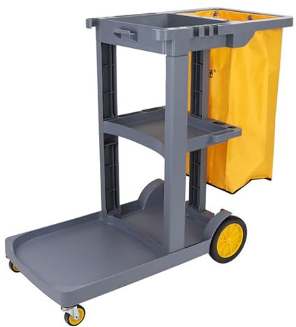 YCNLYSSR Cleaning Cart on Wheels Janitor Housekeeping Cart Commercial Cleaning Cart 3 Tier Cleaning Utility Service Cart Janitorial Cart for Housekeeping Stores Schools Business,Gray