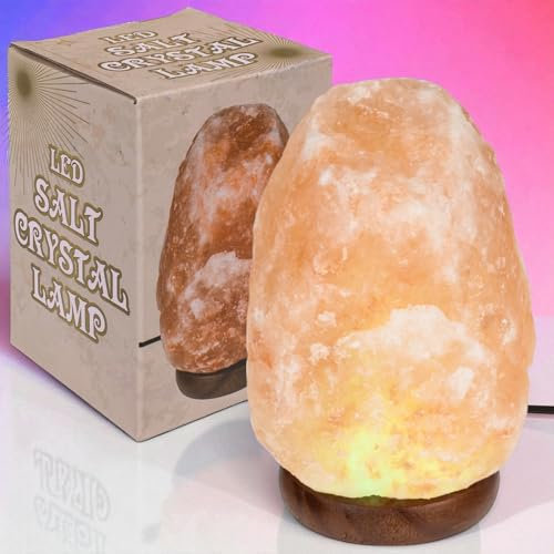 MIJOMA LED Salzkristalllampe – Salzlampe aus der Salt Range (Pakistan), 10x13 cm mit USB-Kabel (150 cm) – Naturstein Dekolampe für Entspannung & Wohlfühlatmosphäre (warmweiß)