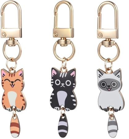Ouligay Lot de 3 porte-clés chat petit chat pendentif de sac cadeaux pour les amoureux des chats, mignons porte-clés chat breloques de sac remplissage petits cadeaux de Noël