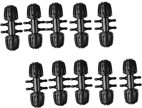 BESTonZON Lot de 10 Raccords D'irrigation 16pe Connecteur à 6 Voies pour Jardinage, Adaptateur 16 Mm vers Tube 4/7, Connecteur Plastique Noir, Accessoires pour Système D'arrosage