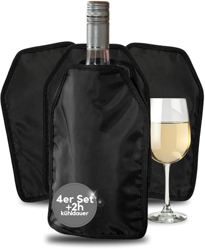 Kühlmanschette Style 4er Set - Weinkühler Bierkühler Sektkühler Flaschen | Gel-Kühlung, flexibel, wiederverwendbar, Party, Picknick, Garten, Camping, platzsparend, langlebig