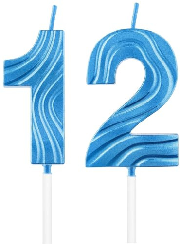 Ovanda Nummer 12 Geburtstagskerze, 12. Geburtstag Kerze, 3D Design Blau Nummer Kerzen Zahl 12, Cake Topper Dekorationen, Kuchen Kerze für Geburtstagsparty, Hochzeitstag, Baby-Dusche, Party-Dekoration