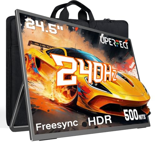 UPERFECT 24.5 240Hz Portable Monitor, 500Nits for Laptop/PC/Game Console | 100% sRGB, 1080P Matte Screen, 0.1ms FreeSync, USB-C/Mini HDMI, Plug & Play, Travel Second Screen