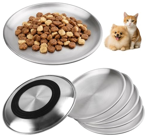 6 Stück Edelstahl Flache Katzenschalen: 17 cm Rutschfestem Katzennäpfe aus Edelstahl gegen Schnurrhaar-Ermüdung, Robust und Langlebig katzennapf flach für Katzen und Kätzchen Kleine Hunde