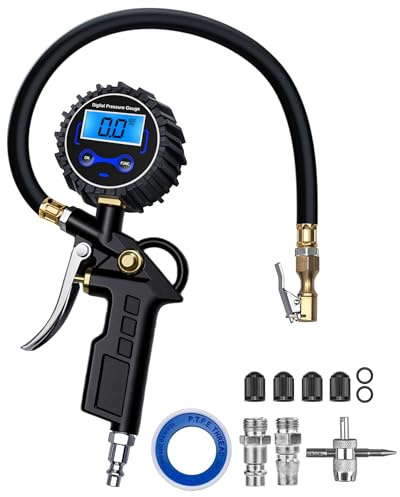DigitPro Digital Tire Pressure Gauge with Inflator, 3-250 PSI Air Compressor Accessories with Air Chuck Quick Connect Coupler, Car Attachments with Rubber Hose for Car, Truck, SUV, Cycle, RV