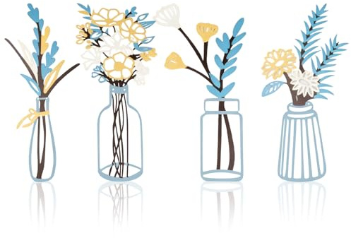 wocpvm Metal Flower Wall Art Set of 4,Nordic Style Metal Flower Vase Wall Decor,Iron Hanging Decor for Living Room,Bedroom,Bathroom,Patio 30x15 cm