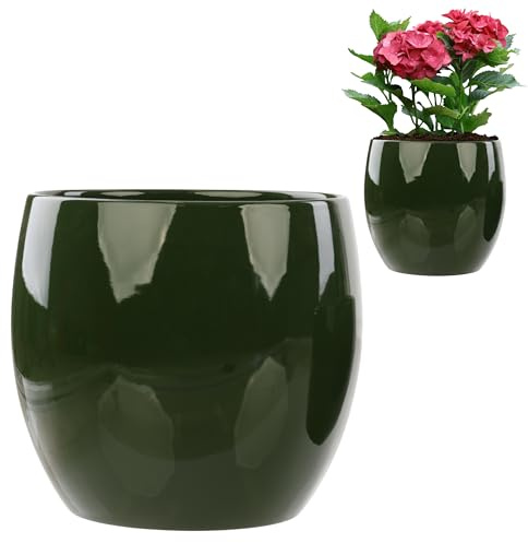 botle Blumentopf-Keramik-Kugel, grüne Kugel, Glänz, Glatt, Ø 25 cm, H 26 cm, handglasiert, Pflanzenabdeckung, Heimdekoration, Dekoration, stilvoll, modern,Ohne Wasserablauf