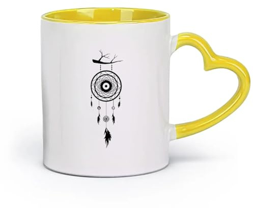 AYUEHBN Tazas y vasos de cerámica geniales Atrapasueños Sueño Amuleto nativo americano （11 oz/320 ml） Apto para lavavajillas y microondas, para oficina y hogar Amarillo