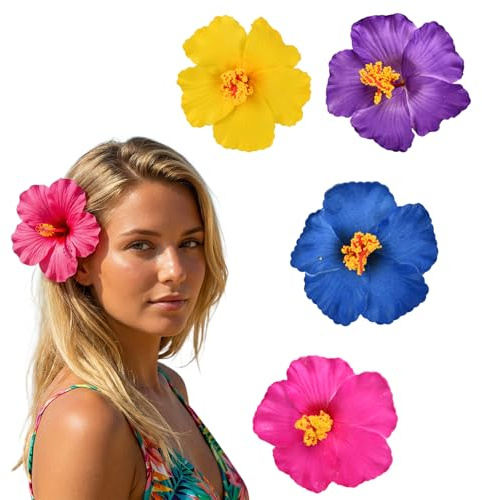 4 Piezas Pinzas Pelo Hawaianas, 9cm Multicolor Horquillas Hawaianas, Plumeria Horquillas para el Pelo, Pinza para el Pelo de Flores, Tocados Fiesta Playa, para Verano, Playa,Vacaciones