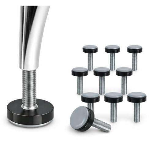 Lot de 10 Patins de Meuble M6 en PTFE, Patins en Téflon Réglables en Hauteur Ø20 mm, Patins à Visser pour Chaises, Tables et Armoires, Patins Filetés Protège-Sol pour Meubles