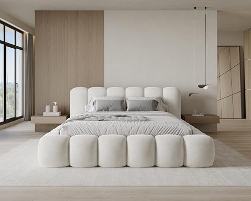 Chilly. Möbel Design Bett Stone - Polsterbett 180x200 mit Bettkasten, Lattenrost und Kopfteil -Eleganter Velluto-Samt Stoffbezug Beige