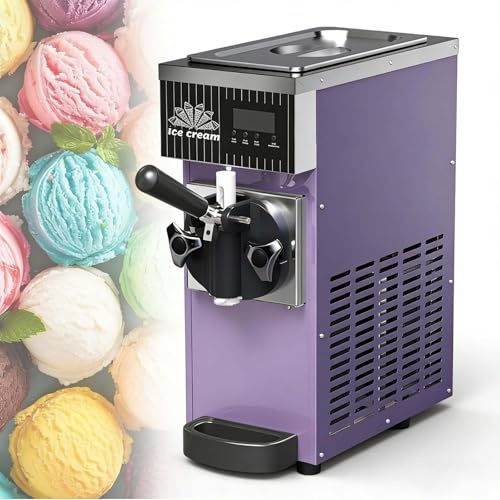 Máquina Comercial para Helado Soft, Máquina de Helado Suave de Un Solo Sabor con Tecnología de Congelación Rápida, Motor de 450W, 4-5 Kg/H para Tiendas de Té de Alta Demanda(Purple)