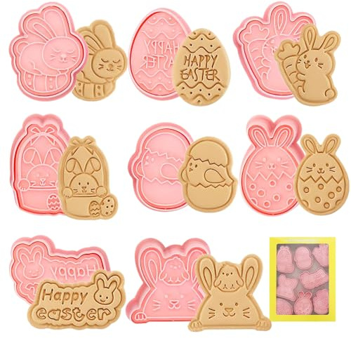 Formine Biscotti Pasqua 3D, ZoneYan 8 Pezzi Coniglio Stampini per Biscotti, Stampo Uovo di Pasqua, Formine per Biscotti Tagliabiscotti Plastica Set