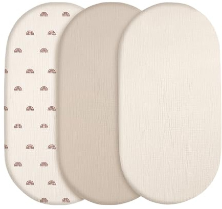 Peepeemax spännlakan för pojkar och flickor, musselin-bomull barnvagn spännlakan madrasskydd för mosekorg, babysäng och sidosäng 80x40 cm, 3-pack, regnbåge