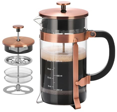 Asixxsix Machine à café à presse française, Filtre double couche 1000ml Presse à café en verre de borosilicate, facile à nettoyer, théière pour le voyage de bureau à domicile et le camping