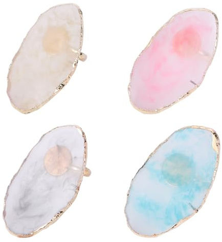 CLISPEED 4pcs Resin Nail Art Mixing Tray Set with Wearable Finger Ring Design, Mini Delicate Color Plate for Home and Party Manicure Use, for Nail Art Lovers and Craft Amateurs