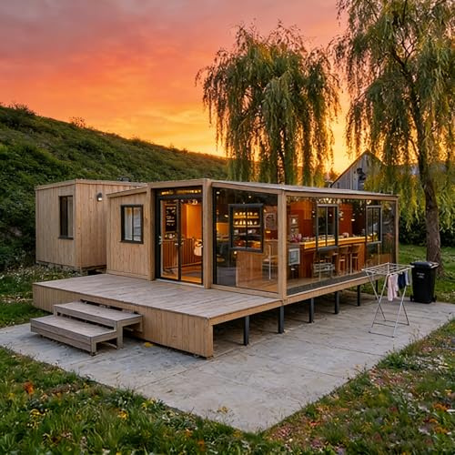 Casa pequeña expandible de 20 pies y 40 pies para la familia, casa prefabricada modular plegable con 4 dormitorios, 2 baños completos, cocina y sala de estar, villa móvil portátil, marco de acero a