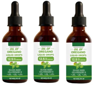Oreganoolja med svartfröolja flytande droppar | Stöder vitalitet och matsmältningskomfort, för män och kvinnor, 2 Fl Oz
