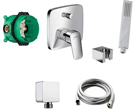 vanvilla Wannenset Unterputz mit Wannenarmatur Hansgrohe poliert HG52 | Wannenarmatur von Hansgrohe Logis Einhebelmischer und vanvilla Handbrause eckig, Wannen-SET poliert