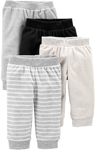 Simple Joys by Carter's Fleece-Hosen, für Babys, 4er-Pack ,Light Grey/Dark Grey/Grey Stripes/Black ,Preemie