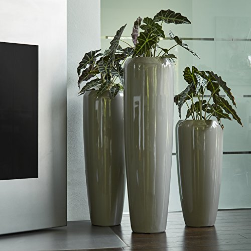Klocke Pflanzgefäße Moderne & Hochwertige Pflanzvase/Pflanzkübel – Groß: 120cm - Hochglanz Taupe - Fiberglas - Mit Einsatz – Indoor & Outdoor – Wetterbeständig & Frostsicher