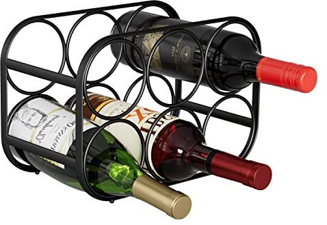 Buruis 6-Bottle Countertop Wine Rack, Metal Wine Bottle Holder, Black
