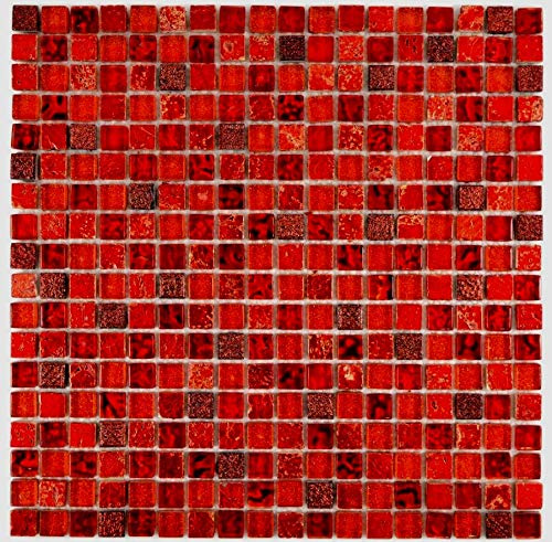 Mosaik Fliese Transluzent Glasmosaik Crystal Resin rot für WAND WC FLIESENSPIEGEL THEKENVERKLEIDUNG, Mattengröße: 300x300 = 0,09 qm, Steingröße: 15x15x8 mm - 1 Matte