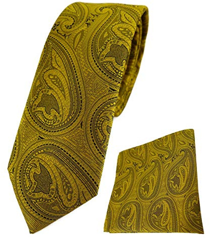 TigerTie schmale Designer Krawatte Einstecktuch in Paisley gemustert