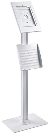 PureMounts Tablet Standfuß abschließbar mit Broschürenhalter Stahl weiß | Standfuß für Tablets Apple iPad 9.7, 10.2, Pro 10.5, Air 10.5 (Gen 3), Samsung Tab A 10.1 2019