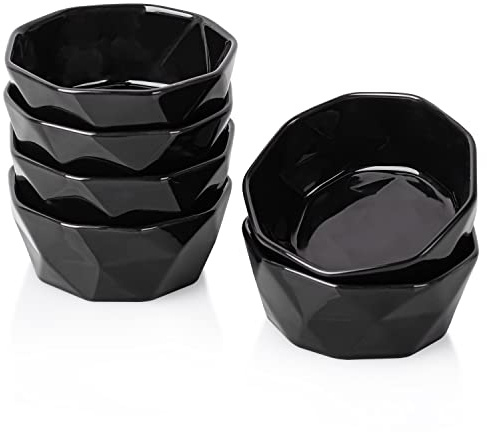 Delling 6 OZ Souffle Dishes Set - Ceramic Black Souffle Dish - Dessert/Snack Bowls for Kitchen, Souffle, Pudding, Creme Brulee, Ice Cream, Snack - Bowls Set of 6 Oven Safe