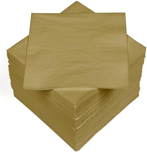 HEKU 100 servilletas monocromáticas, 3 capas, 33 x 33 cm, calidad uniforme para eventos y gastronomía, práctico paquete de 5 unidades, muy absorbentes y elegantes, doradas