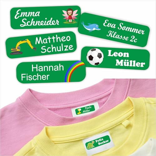 Indigos UG Namensschilder für Kleidung & Gegenstände grün - 35x10mm - 60 Sticker - Namensaufkleber Kinder Schule - Kindergarten, KITA - für Wäscheetiketten selbstklebend
