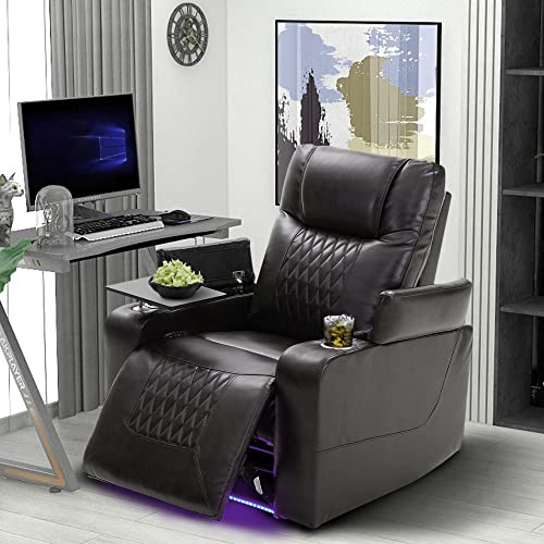 Merax Electric recliner chair with USB Charge Port, 360 Swivel Tray Table, Hand in-Arm Storage, and Cup Holders, ambient lighting Gaming Home Theater Seating