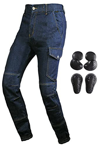 Armor Qtrees Herren Motorradhose Reithose Denim Jeans Fahrrad Radfahren Motocross Rennen Lokomotive mit 4 x verbesserten Knie- und Hüftpolstern, blau, L