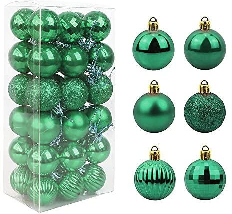 Feliciay 36pcs Christbaumkugeln Sortiert Anhänger Bruchsicheres Ornament Set Weihnachtsbaumschmuck Hängende Dekoration Saisonale Feiertage Hochzeit Party Deko Anhänger (Grün, 4 cm)