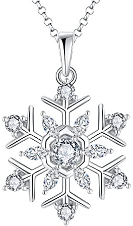 JO WISDOM Damhalsband, 925 sterling silver snöflinga hänge halsband med 3A kubisk zirkonia, Kubisk zirkonia