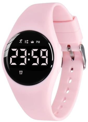 BEN NEVIS Barnklocka, tonårsklocka, tonårspojke digital sport fitness tracker, med larm/kronograf, vattentät, present för pojkar, flickor 5–15 år, 03-ljusrosa/T6f, rem