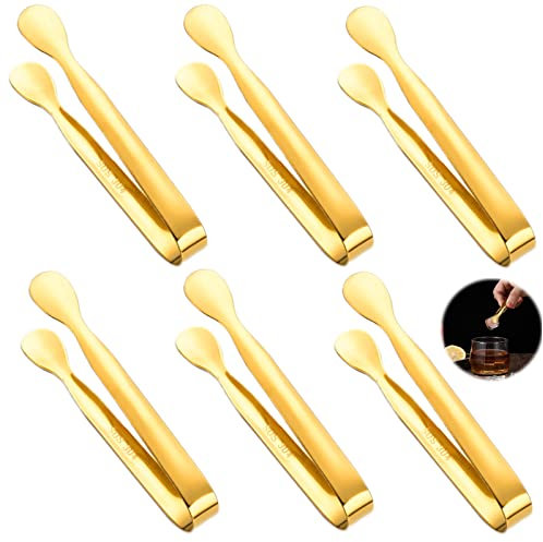 Candybar Zangen Gold, 6 Stück Mini Zuckerzange, Edelstahl Zuckerzange, Eiswürfelzange Gold, Kleine Servierzange für Kaffee Tee Catering Party Hochzeit Büfett Grill